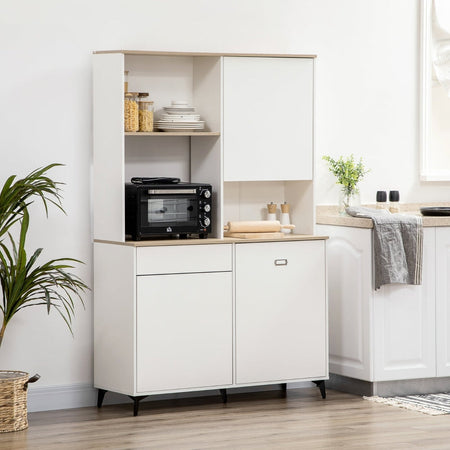 credenza alta cucina Dispensa in MDF con Ripiani Aperti, Armadietti e Cassetto, 119x41x180 cm, Bianco , mobile soggiorno sala pranzo F835-767V02WTA