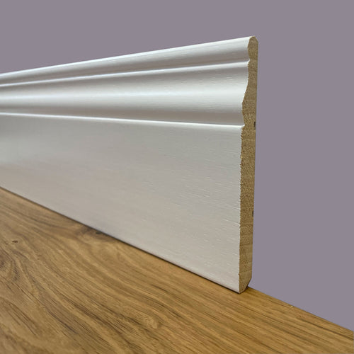 96 metri lineari di BATTISCOPA SLIM laccato bianco in legno MASSELLO DUCALE 120X10 - Eternal Parquet