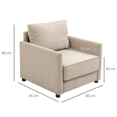 Poltrona Moderna in Tessuto Traspirante Effetto Lino con Tasca Interna, 80x85x88 cm, Beige poltroncina sedia soggiorno salotto camera ufficio studio F839-828V00BGA