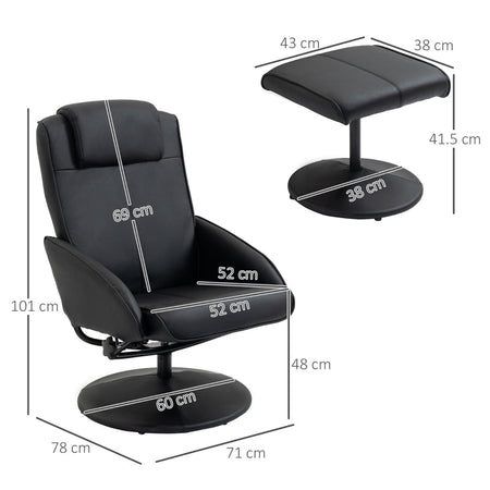 sedia ufficio studio negozio soggiorno Poltrona Relax Reclinabile con Pouf Poggiapiedi e Rivestimento in eco pelle, Nero F833-360BKA