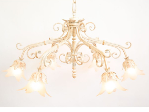 LAMPADARIO PARIS 6 LUCI IN FERRO BATTUTO CRUCCOLINI LANTERNE LAMPADE AVORIO