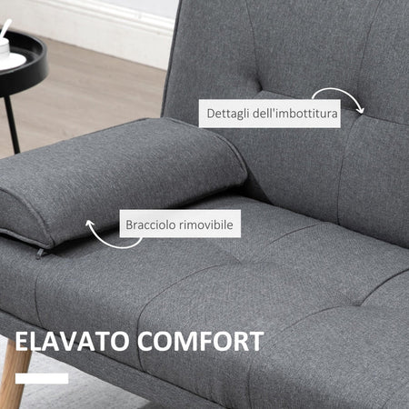 Divano Letto 3 Posti Reclinabile con 2 porta bicchieri e 2 Braccioli Staccabili, in Tessuto Effetto Lino e Legno di Pioppo, 181x77x78 cm soggiorno salotto F833-663CGA