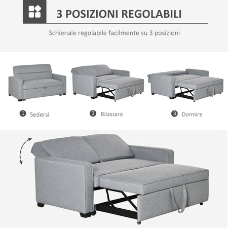 Divano Letto a 1 Piazza in Tessuto , Seduta 2 Posti e Schienale a 3 Reclinazioni, 154x87x89cm soggiorno salotto ufficio studio F839-157A