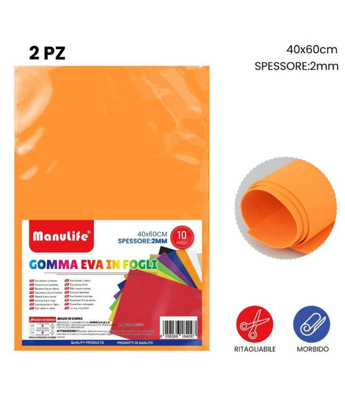 12pz Fogli In Gomma Eva Colore Arancione Materiale Alta Qualità 40x60cm Spess 2mm