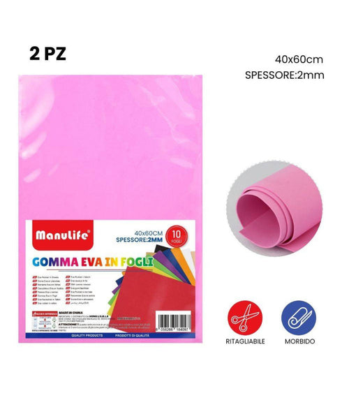 12pz Fogli In Gomma Eva Colore Rosa Materiale Alta Qualità 40x60cm Spessore 2mm