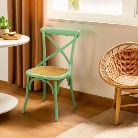 Biscottini Sedia Thonet Cross in massello e seduta in rattan finitura verde