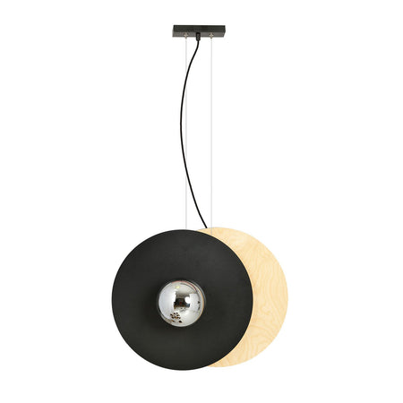 Sospensione Minimal Nordica Soho 2 Luci In Acciaio Nero E Legno Vetro Fumè