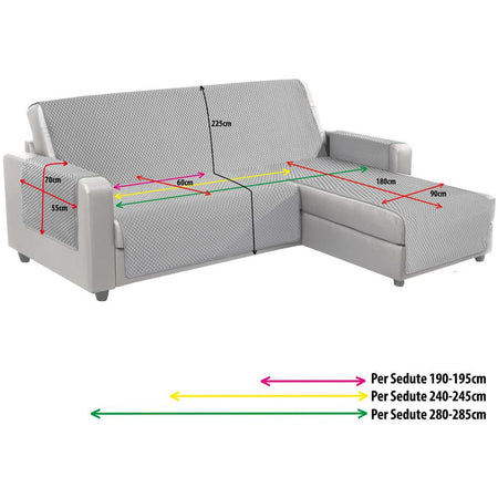 Copridivano per Divani con Penisola Lato Sinistro Modello Sphere Grigio 190 cm Grigio