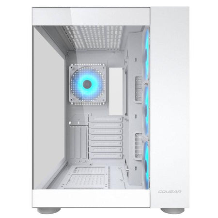 COUGAR FV150 White RGB è un case PC bianco per gaming compatibile con Mini-ITX, Micro-ATX e ATX. Offre illuminazione ARGB, supporto per 10 ventole e GPU fino a 400 mm. Design elegante e