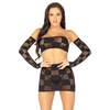Vestito Sexy Completo Lingerie in Rete Top a Fascia Mini Gonna e Maniche Lunghe