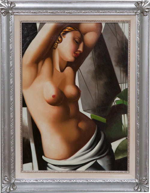 Biscottini Dipinto a mano olio su tela con cornice in legno finitura foglia argento RAGAZZA 70