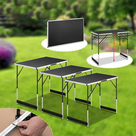 Kit 3 pezzi Tavolo Pieghevole Multifunzione Campeggio Giardino Pic Nic Nero
