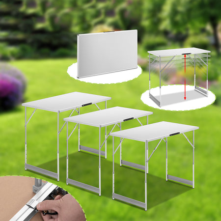 Kit 3 pezzi Tavolo Pieghevole Multifunzione Campeggio Giardino Pic Nic Bianco