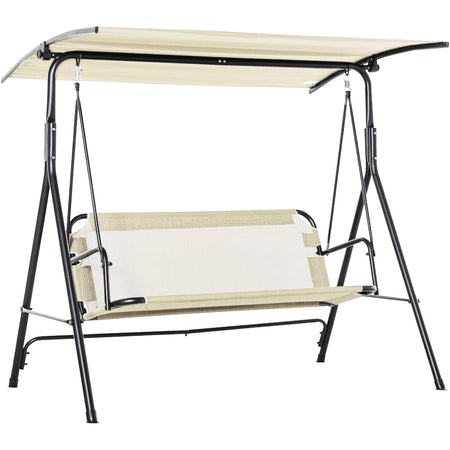 Dondolo da Giardino 3 Posti 172cm Tettuccio Regolabile Impermeabile Struttura Acciaio Beige