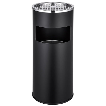 Pattumiera con Posacenere Estraibile in Acciaio Inox per Esterni e Interni Nero