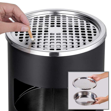 Pattumiera con Posacenere Estraibile in Acciaio Inox per Esterni e Interni Nero