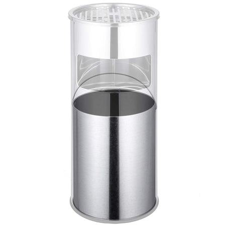 Pattumiera con Posacenere Estraibile in Acciaio Inox per Esterni e Interni Silver