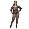 Bodystocking Sexy in Rete Catsuit Off-Shoulder con Maniche Lunghe Cavallo Aperto