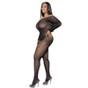 Bodystocking Sexy in Rete Catsuit Off-Shoulder con Maniche Lunghe Cavallo Aperto