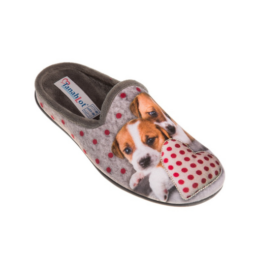 TanahLot pantofole ciabatte donna stampa cagnolini cuore con impunture