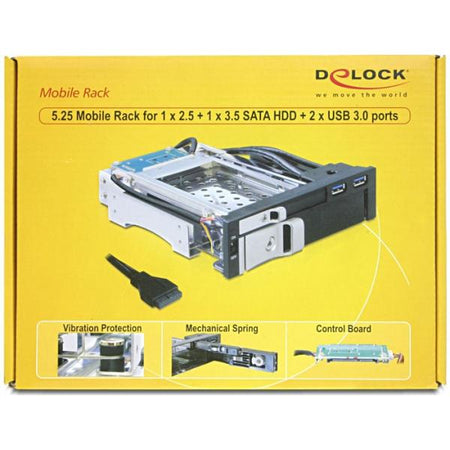 Delock Rack mobile 5.25 per 1 HDD SATA da 2,5 + 1 x 3,5 + 2 porte USB 3.0 - Rack di archiviazione mobile - 2,5", 3,5" (6,4 cm, 8,9 cm)