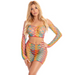 Completo Sexy Donna Rete Larga Arcobaleno Due Pezzi Trasparente con Top e Gonna