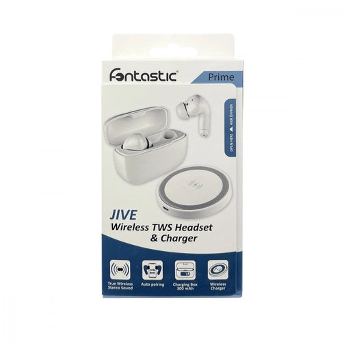 Cuffie Auricolari TWS Jive con Custodia di Ricarica USB-C&trade e Pad Caricatore a Induzione Bianco