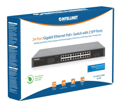 Gigabit Ethernet Switch 24-Porte PoE+ con 2 porte SFP