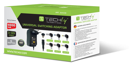 Alimentatore Universale Regolabile 27W AC/DC 3V-12V 2250 mA con 6 Spine DC Porta USB 1A