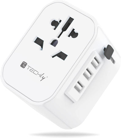 Adattatore da Viaggio Universale 150 Paesi 3 porte USB tipo A Bianco