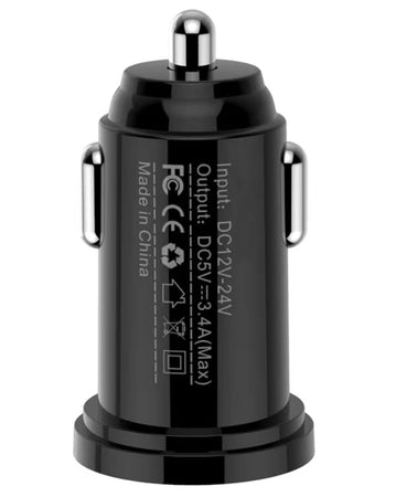 Mini Caricatore da Auto 2 Porte USB-A 24W/4.8A Nero