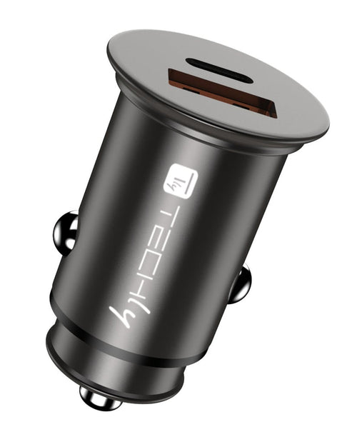 Mini Caricatore da Auto USB-A e USB-C&trade Ricarica rapida 38W Metallo Nero