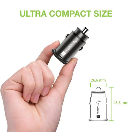 Mini Caricatore da Auto USB-A e USB-C&trade Ricarica rapida 38W Metallo Nero