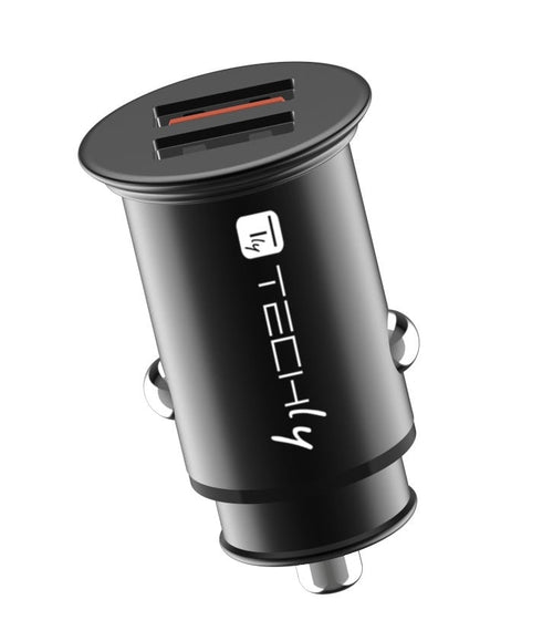 Mini Caricatore da Auto 2 Porte USB-A Ricarica veloce 36W Metallo Nero