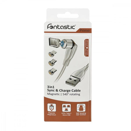Cavo Magnetico di Ricarica 3 in 1 USB-C&trade Micro USB e 8 pin con LED 1.2m
