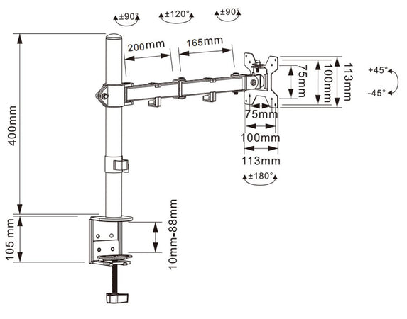 Supporto da Scrivania per Monitor 13-27'' Doppio Snodo di Regolazione
