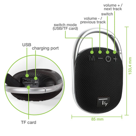 Mini Altoparlante Wireless BT V5.3 Speaker Luce LED Vivavoce TF USB Nero