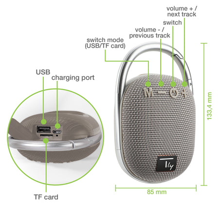Mini Altoparlante Wireless BT V5.3 Speaker Luce LED Vivavoce TF USB Grigio