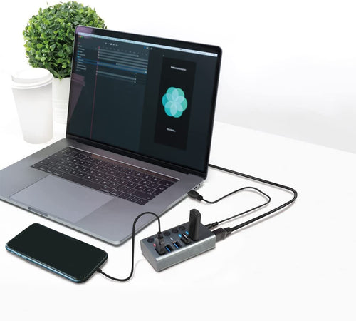 Hub USB3.2 Gen1 4 Porte + 1 Porta di Ricarica Rapida Interruttore On/Off