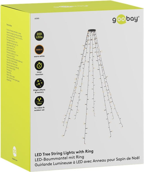 Catena Luminosa 200 Luci LED IP44 Bianco Caldo per Albero con Anello
