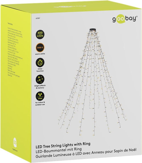 Catena Luminosa 400 Luci LED IP44 Bianco Caldo per Albero con Anello