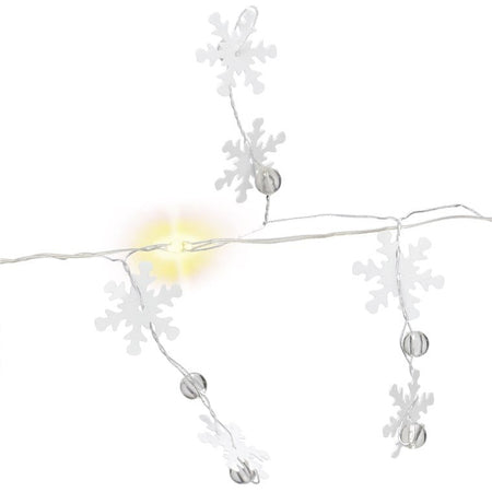 Stringa 10 LED Fiocchi di Neve IP20 Bianco Caldo a Batteria con Timer