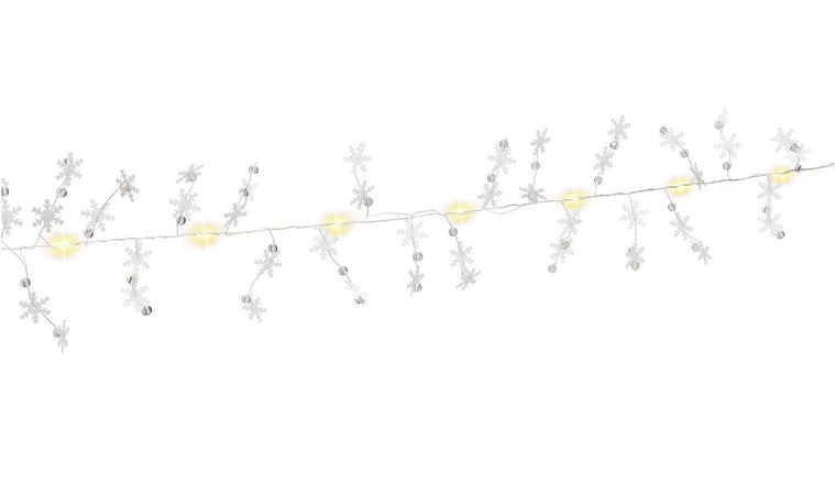 Stringa 10 LED Fiocchi di Neve IP20 Bianco Caldo a Batteria con Timer