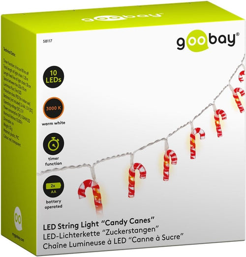 Stringa 10 LED Lecca lecca Natalizio IP20 Bianco Caldo a Batteria con Timer