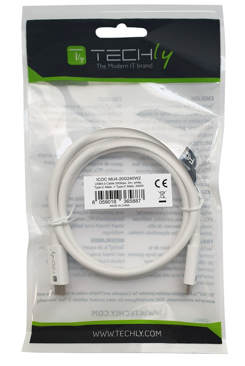Cavo USB4 Gen2 EPR USB-C&trade M/M 20G 240W PD3.1 4K E-Mark Certificato 2m