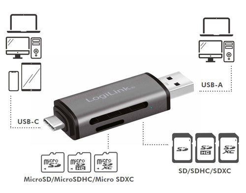 Lettore USB 3.2 Gen 1 di SD e MicroSD con Connessioni USB-C&trade e USB A OTG