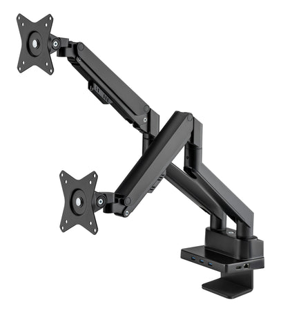 Supporto da Scrivania Doppio Monitor 17-32'' con Molla a Gas e Docking Station 8-in-1