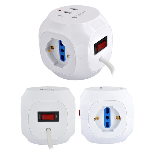 Multipresa a Cubo 3 Posti con 2 Porte USB-A e 1 USB-C&trade QC3.0