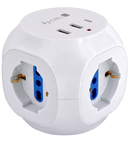 Multipresa a Cubo 3 Posti con 2 Porte USB-A e 1 USB-C&trade QC3.0