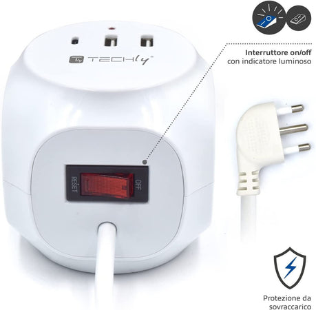 Multipresa a Cubo 3 Posti con 2 Porte USB-A e 1 USB-C&trade QC3.0